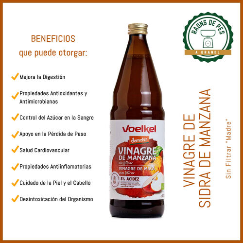 VINAGRE DE SIDRA DE MANZANA TURBIO NATURAL - SIN FILTRAR CON "MADRE" 750 ML (ALEMANIA) VOELKEL - ECO