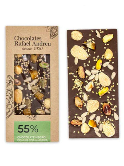 TABLETA ARTESANA DE CHOCOLATE 55% CON FRUTOS SECOS Y NARANJA 90 GR 1 UD (TORRENTE) RAFAEL ANDREU