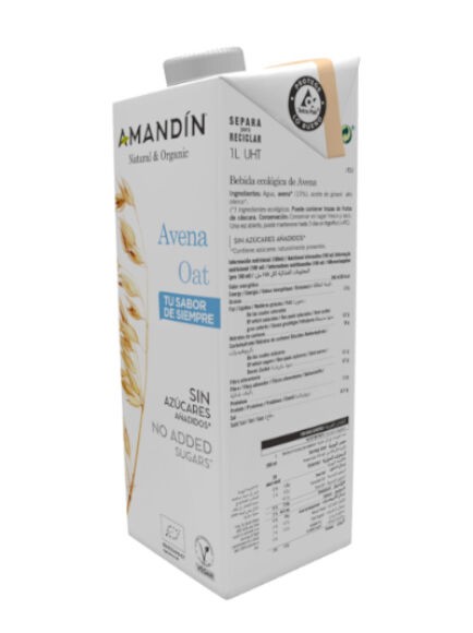 BEBIDA DE AVENA SIN AZÚCAR AÑADIDO 1 L PACK 6 UD. (TARRAGONA) AMANDÍN - ECO