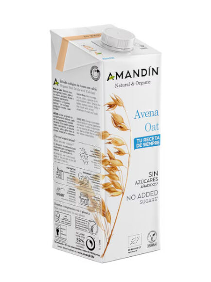 BEBIDA DE AVENA SIN AZÚCAR AÑADIDO 1 L PACK 6 UD. (TARRAGONA) AMANDÍN - ECO